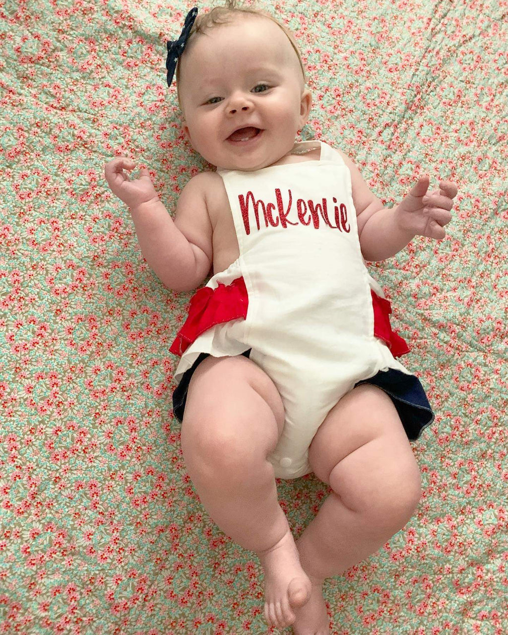 4th of July Romper- baby 4th of july outfit - Baby Sunsuit - Bubble Romper - Ruffle Bottom - Girls 4th of July Outfit- Flag